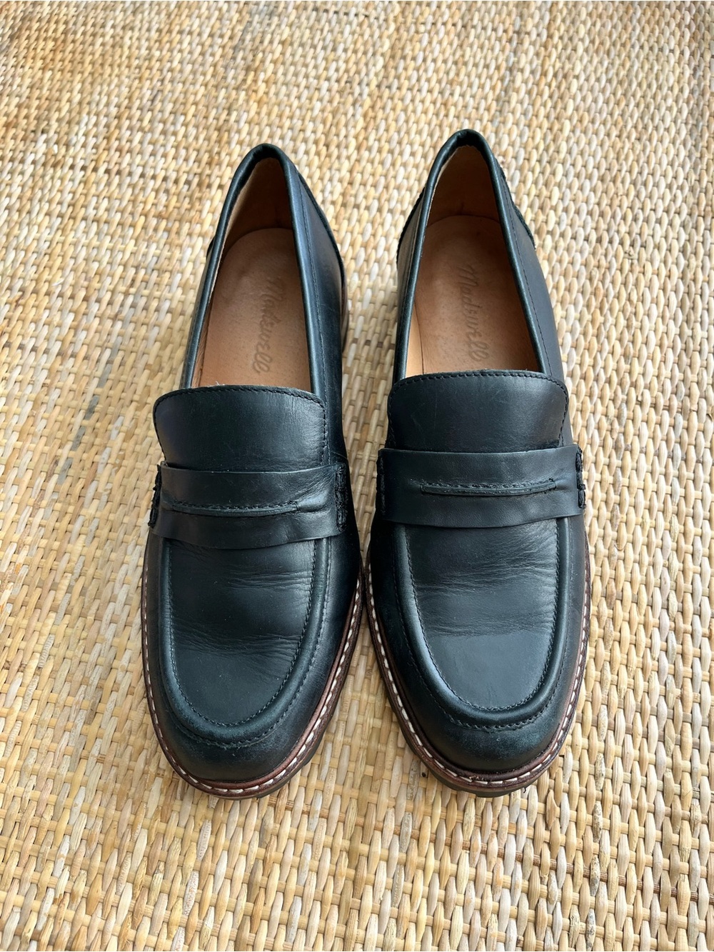 Madewell Black Leather Lugsole Penny Loafers - Size 7 - Picture 3 of 11